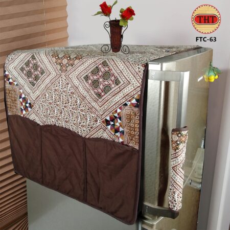 Fridge Top Cover With 2 Handle Covers and 6 Side Pockets